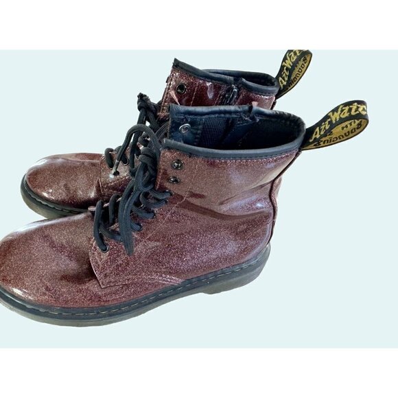 DR MARTENS Kids Youth Side Zippers Boots Shoes Burgundy Sparkle Glitter … - Picture 7 of 8